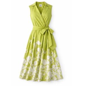 Anne Klein NWT Green Floral Wrap Dress Size 10 Belted Sleeveless Midi $139
